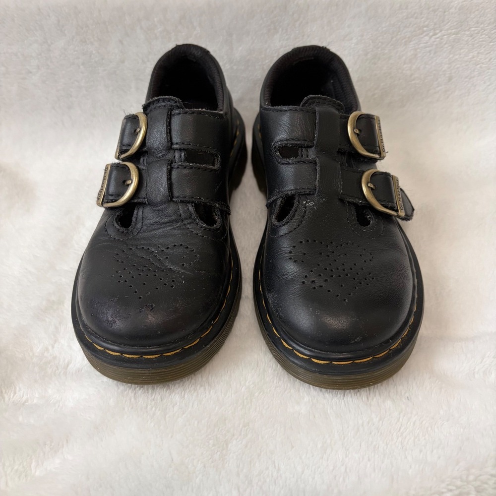 DR. MARTENS Leather Mary Jane T Strap Shoes Girls 12 US Double Buckle 8065 Black - Picture 4 of 12